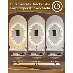 ZMH Miroir De Salle De Bain 50×70cm Mural Ip44 3000k - 6500k Avec Interrupteur Tactile