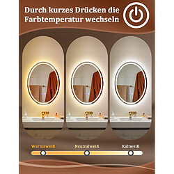 ZMH Miroir De Salle De Bain Ovale 60×80cm Mural 3000k - 6500k Avec Interrupteur Tactile