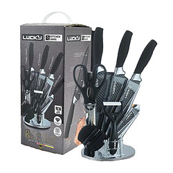 Set couteaux + bloc cuisine pro VURAHOME LQ1 acier inox manches plastique (8p)