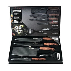 Set couteaux VURAHOME NP04 acier inox motif diamant antiadhésif (6p - Noir)