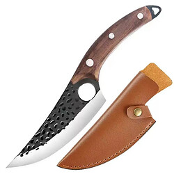 Couteau désosser pro VURAHOME T4 acier inox manche noyer + étui cuir 3mm - 27 cm