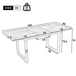 Acheter Merax Table à Manger Extensible 140/180x80cm-industriel-structure Acier Robust-aspect Béton