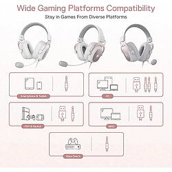 SOUNDSWEALTH Casque gaming filaire 7.1 blanc – 53 mm, coussinets en mousse mémoire de forme, audio immer