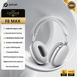SOUNDSWEALTH Picun F8 Pro ANC – Casque Sans Fil Audio Spatial 3D & ANC -52 dB - F8 Max Argent
