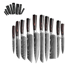 Set couteaux cuisine pro VURAHOME acier inox 4Cr13 manches bois + étuis 10p