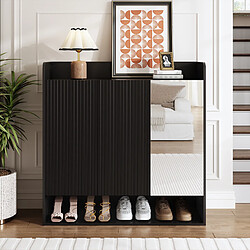 PINGGO Armoire à chaussures structurée noire miroir pleine hauteur grande capacité entrée