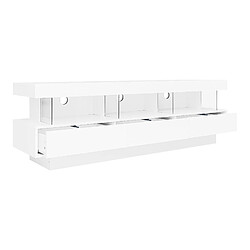 modfu Meuble TV blanche brillante 160x38x50,5 cm 3 étagères en verre, avec LED pas cher