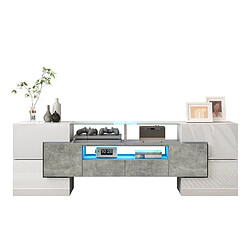 modfu Meuble TV blanc brillant 145x30x51 cm, 3 niches ouvertes, avec LED pas cher