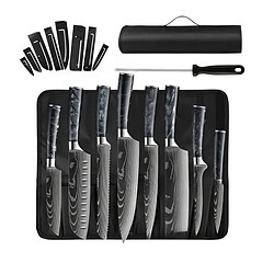 Set couteaux cuisine pro VURAHOME 10p acier inox 4Cr13 manches résine + étuis (Noir)