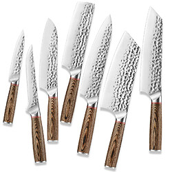 Set couteaux cuisine VURAHOME 5Cr15 martelé pro manche bois (7 pièces)