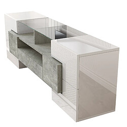 Acheter modfu Meuble TV blanc brillant 145x30x51 cm, 3 niches ouvertes, avec LED