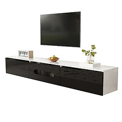 modfu Meuble TV noir et blanc brillant et mat 180x35x30 cm, avec LED pas cher