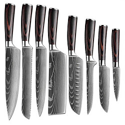 Set couteaux cuisine pro VURAHOME acier inox 4Cr13 manche bois (8 pièces)