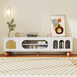 modfu Meuble TV blanc et couleur bois 170x47x37 cm, 3 niches ouvertes