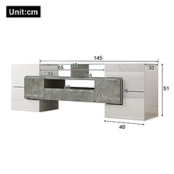 Avis modfu Meuble TV blanc brillant 145x30x51 cm, 3 niches ouvertes, avec LED
