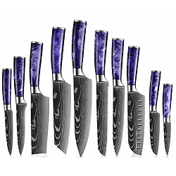 Set couteaux cuisine pro VURAHOME 10p acier inox 4Cr13 manches résine + étuis (Violet)