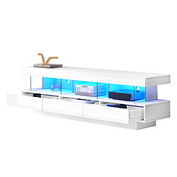 Acheter modfu Meuble TV blanche brillante 160x38x50,5 cm 3 étagères en verre, avec LED