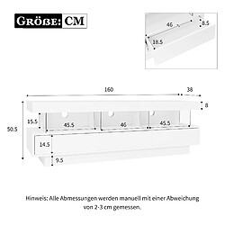 Avis modfu Meuble TV blanche brillante 160x38x50,5 cm 3 étagères en verre, avec LED