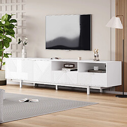 modfu Meuble TV blanc 200x40x51 cm, 2 portes et niche ouverte