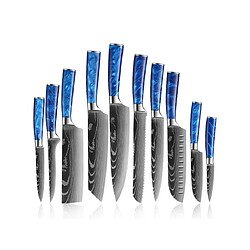 Set couteaux cuisine pro VURAHOME 10p acier inox 4Cr13 manches résine + étuis (Bleu)