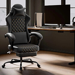 Pugsdrly Fauteuil de gaming en similicuir PVC - Noir