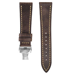 INF Bracelet de montre en cuir véritable avec boucle papillon double - 20 mm coffee