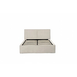 Homy France Lit coffre double tissu chenille beige sommier relevable 140x190 cm OLIVIA