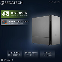Sedatech PC Gamer, AMD Ryzen 7 5700X, RTX5060Ti, 32Go RAM, 1To SSD, Win 11