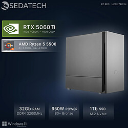 Sedatech PC Gamer, AMD Ryzen 5 5500, RTX5060Ti, 32Go RAM, 1To SSD, Win 11