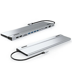 INF Adaptateur multiport USB-C 14 en 1 avec HDMI, VGA, Ethernet, lecteur de carte SD/TF