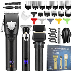 INF Ensemble de tondeuses à cheveux professionnelles 3 en 1 pour hommes Black