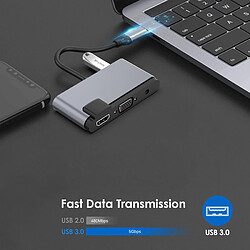 INF Hub USB-C 5 en 1 avec HDMI, VGA, USB 3.0, Audio et Chargement PD