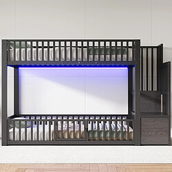 Lit superposé 90x200 cm - ONEVER - éclairage LED intégré - noir