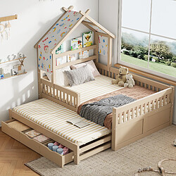 allomn Lit plateforme 140 x 200 cm Lit canban - crème