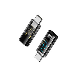 INF Adaptateur USB-C Mâle vers USB-C Femelle 140W avec Affichage Numérique - Noir Transparent