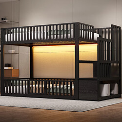 Lit superposé 90x200 cm - ONEVER - éclairage LED intégré - noir