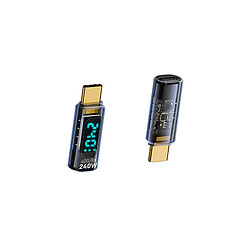 INF Adaptateur USB-C Mâle vers USB-C Femelle 240W avec Affichage Numérique - Bleu Transparent