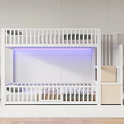 Lit superposé 90x200 cm - ONEVER - éclairage LED intégré - blanc