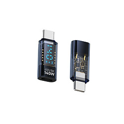 INF Adaptateur USB-C Femelle vers USB-C Mâle 140W avec Affichage Numérique - Bleu Transparent