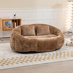 Smartue Canapé Compressé 2 places en tissu chenille, avec 2 coussins, Marron