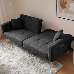 modfu Canapé convertible gris à dossier réglable avec poches latérales et pieds dorés
