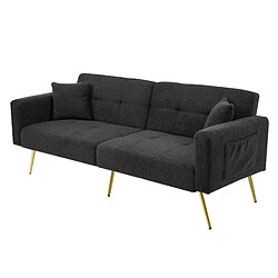 modfu Canapé convertible gris à dossier réglable avec poches latérales et pieds dorés