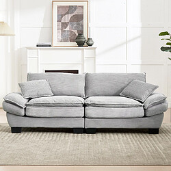 modfu Canapé droit 2 places en velours gris clair avec coussins