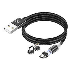 Avizar Câble Magnétique 3-en-1 USB-C / Lightning / Micro-USB vers USB-A 1m Noir