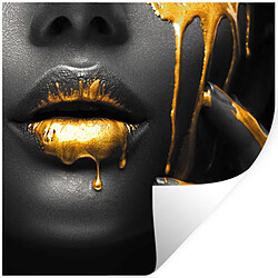MuchoWow STICKER MURAL Femme - Noir - Or - Visage - Lèvres 50x50 cm
