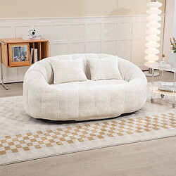 Smartue Canapé Compressé 2 places en tissu chenille, avec 2 coussins, Beige