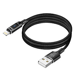 Avizar Câble USB-A vers Lightning avec LED et Charge Rapide 2,4A Nylon Tressé 1,5m Noir