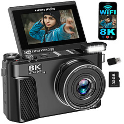 Appareil Photo Numérique Vlog VURAHOME WD3 8K 88MP WiFi Écran 3" Rotatif 180° 32Go Noir