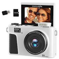 Appareil Photo Numérique Vlog VURAHOME WD3 8K 88MP WiFi Écran 3" Rotatif 180° 128Go Blanc