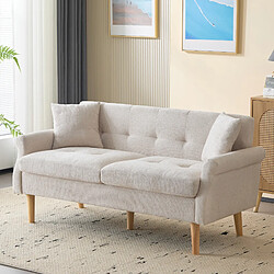 modfu Canapé droit 2 places en chenille beige avec coussins et pieds hauts